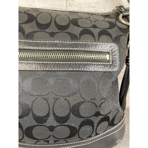 COACH SIGNATURE BAG BLACK Canvas Crossbody Shoulder Style 9362 Purse - Picture 10 of 11